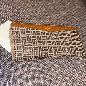 Anne Klein Wallet Brown Slim Zip Brown pattern Khaki Gold New NWT new with tag